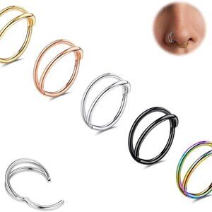 Nose Hoop Set Stainless Steel 16-20G Double Triple Cartilage Septum Jewelry